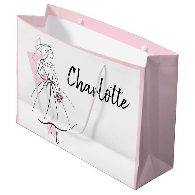 Mode Bride Pink Name Geschenktasche große rosa Geschenktüte (Vorderseite Schrägansicht)