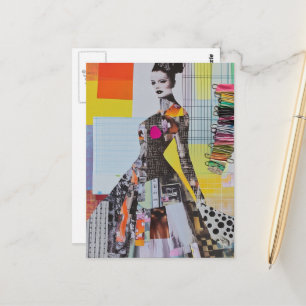 Mode-Dame-Junk-Journal-Collage Postkarte
