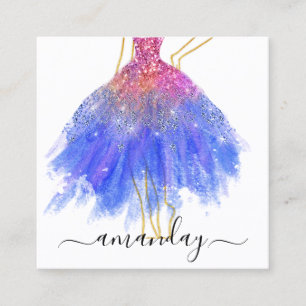 Mode Designer Glitzer Dress Logo QR Gold Blue Quadratische Visitenkarte