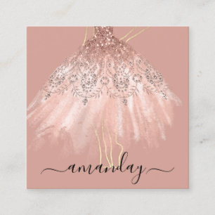 Mode Designer Glitzer Dress Logo QR Gold Rose Quadratische Visitenkarte