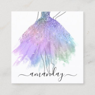 Mode Designer Glitzer Dress Logo QR Silber Pink Quadratische Visitenkarte