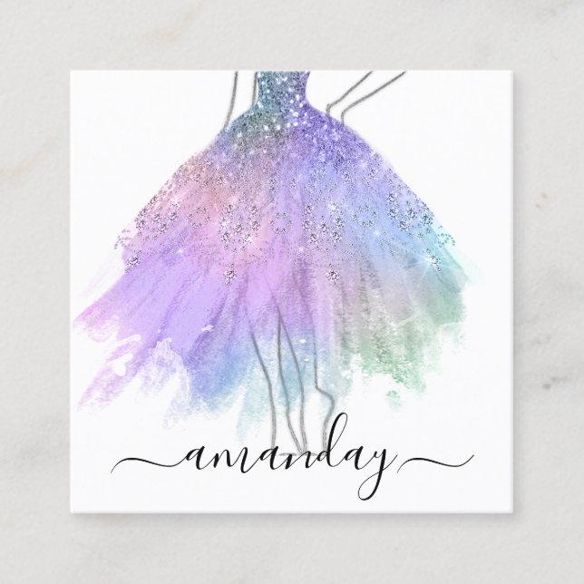 Mode Designer Glitzer Dress Logo QR Silber Pink Quadratische Visitenkarte (Vorderseite)