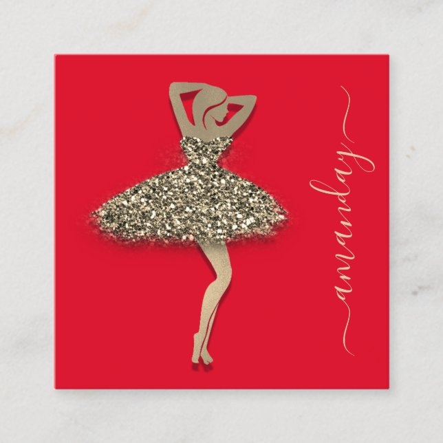 Mode Designer Shop Dress QR Code Logo Gold Rot Quadratische Visitenkarte (Vorderseite)