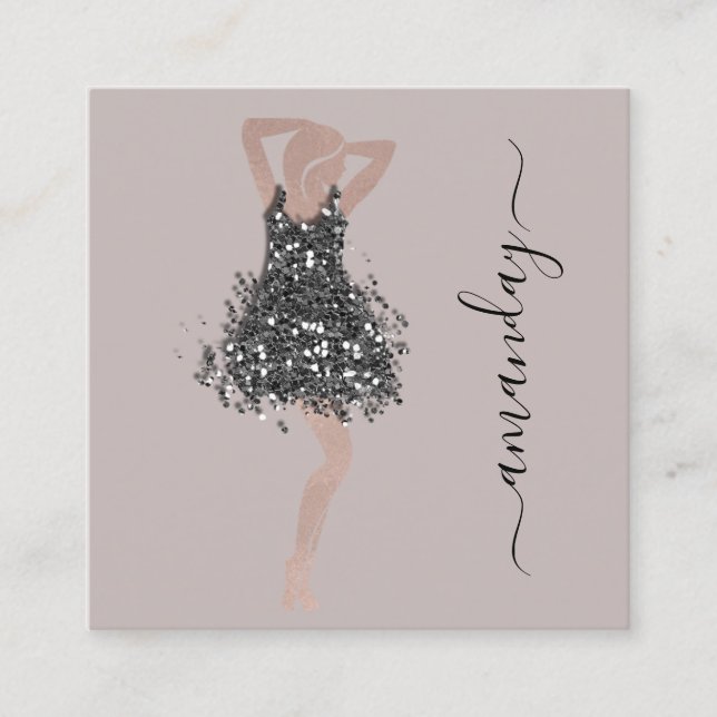 Mode Designer Shop Dress QRCode Logo Rose Elfenbei Quadratische Visitenkarte (Vorderseite)