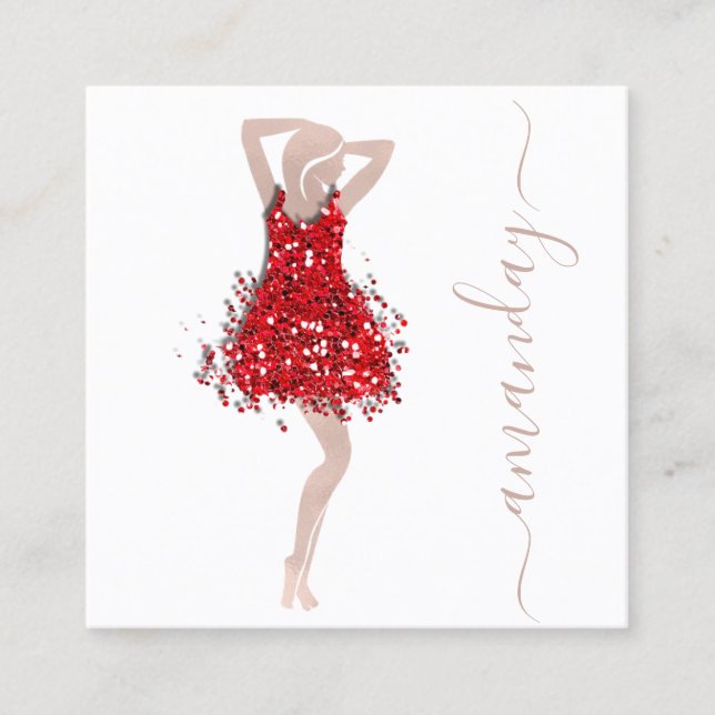 Mode Designer Shop Dress QRCode Logo Rose Rot Quadratische Visitenkarte (Vorderseite)