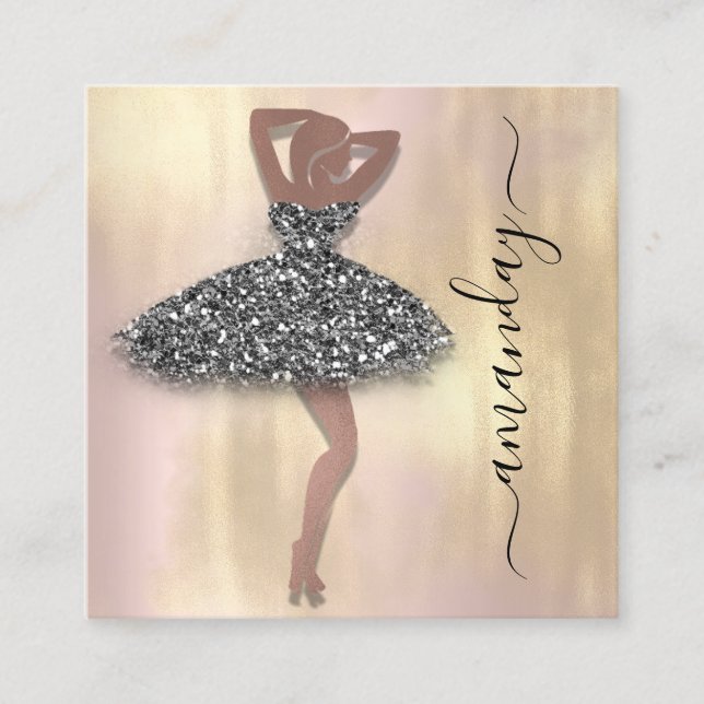 Mode Designer Shop Rose Black Dress QR Code Quadratische Visitenkarte (Vorderseite)