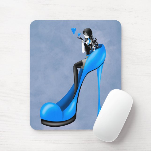 Mode-Diva in blauen Stilettos  Mousepad (Mit Mouse)