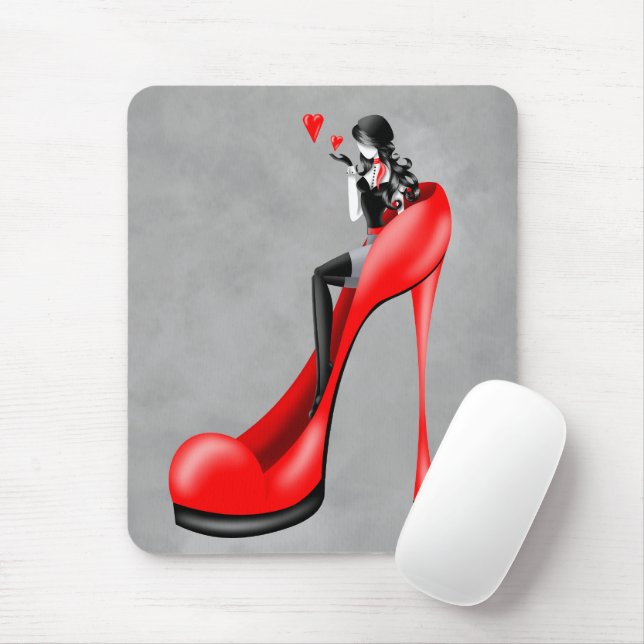 Mode-Diva in roten Stilettos  Mousepad (Mit Mouse)