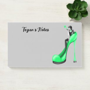 Mode-Diva in Stiletto Grün Post-it Klebezettel