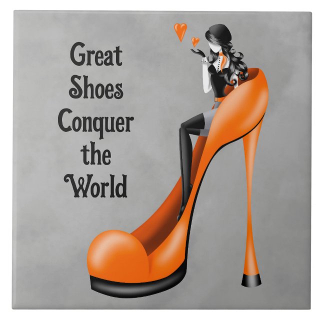 Mode-Diva in Stiletto orange  Fliese (Vorderseite)