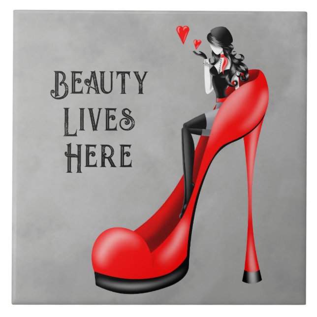 Mode-Diva in Stiletto Rot Fliese (Vorderseite)