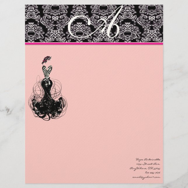 Mode-Diva Pink Raspberry Monogramm Briefbogen (Vorderseite)