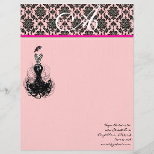 Mode-Diva Pink Raspberry Monogramm Damast Briefbogen
