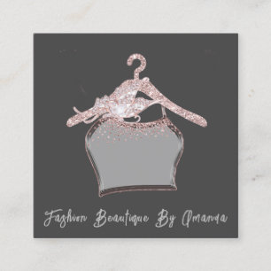 Mode Dress Logo QR Code Grau Rose Glitzer Quadratische Visitenkarte