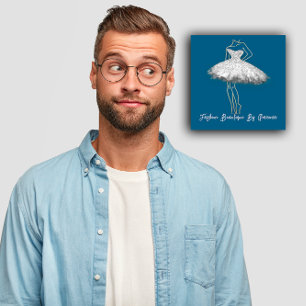 Mode Dress Logo QR Code Grau Silver Dress Navy Quadratische Visitenkarte