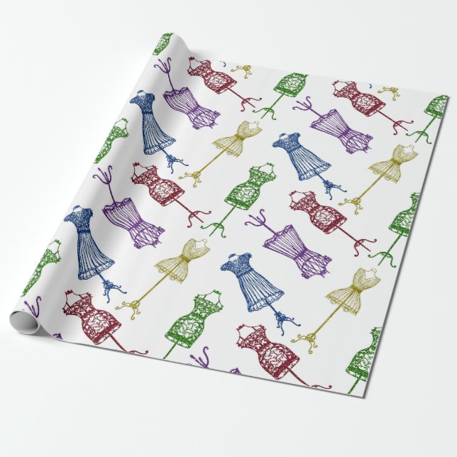 Mode Dress Mannequins Glitzer Geschenkpapier (Ungerollt)