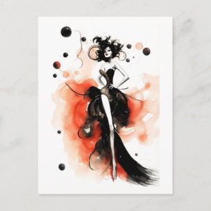 Mode-Feier. Schöne Frau in Luxus-Kleid Postkarte