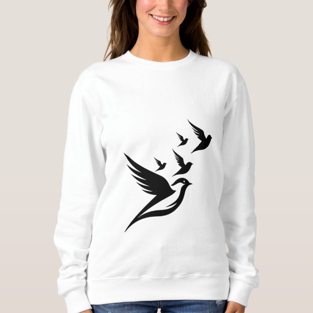 Mode-Flock: Eleganter Frauenvogel Sweatshirt (Vorderseite)