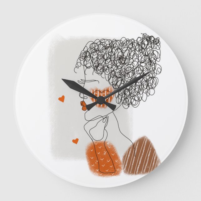 Mode-Frau: Graphic Black Lines Große Wanduhr (Vorderseite)