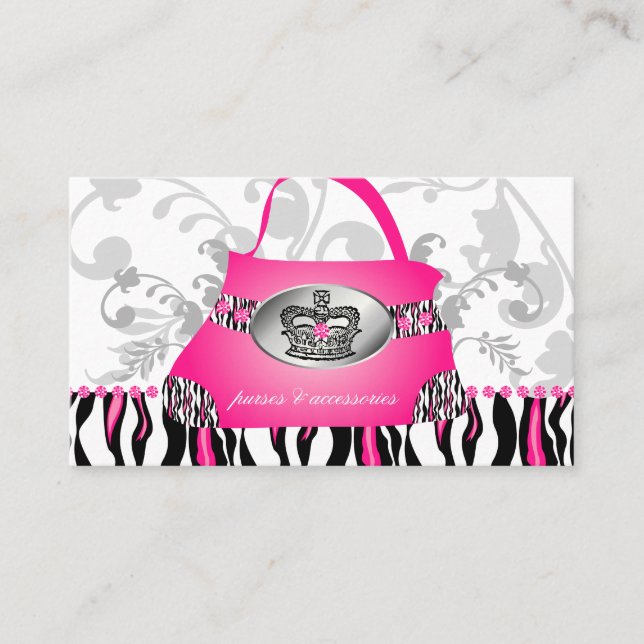 Mode Handtasche Kronencreme Rosa Zebra Floral 2 Visitenkarte (Vorderseite)