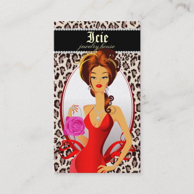 Mode-Handtaschen-Visitenkarte-rote Leopard-Beige Visitenkarte (Vorderseite)