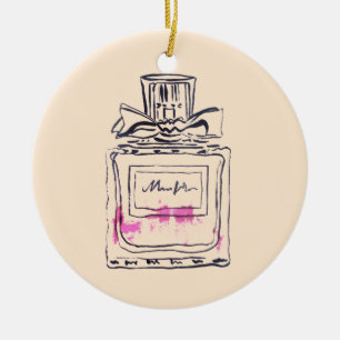 Mode-Illustration einer Parfümflasche im Wasserfar Keramik Ornament