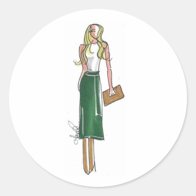Mode-Illustration grüne Klebeetiketten Runder Aufkleber (Vorderseite)