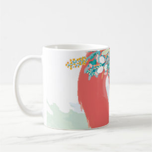 Mode-Illustration mit gezeichnet rosa Flamingoflam Kaffeetasse
