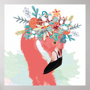 Mode-Illustration mit gezeichnet rosa Flamingoflam Poster