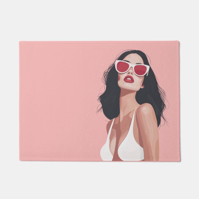 Mode Illustration Stilvolle Frau mit Sonnenbrille Fußmatte (Vorderseite)