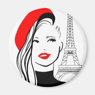Mode Illustratorin Französisch Frau in roter Beret Magnet