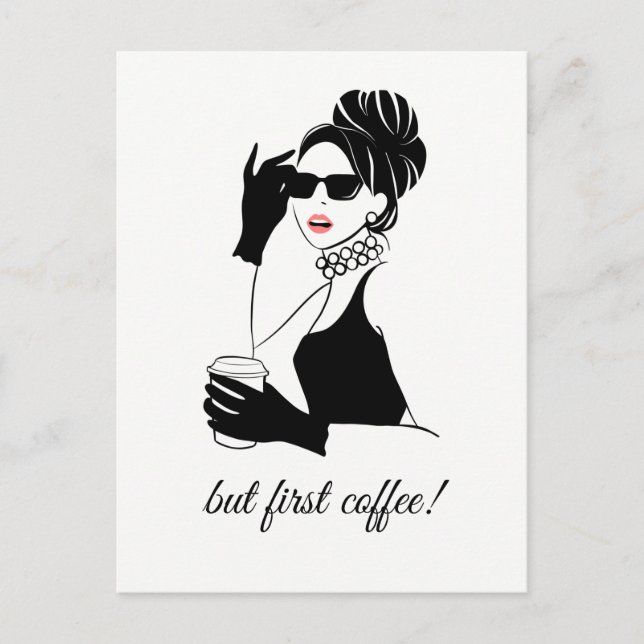 Mode Illustratorin mit Kaffee Postkarte (Vorderseite)