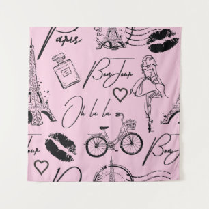 Mode, Kalligrafie, Eiffelturm, Lippen Wandteppich