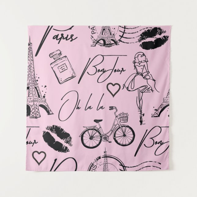 Mode, Kalligrafie, Eiffelturm, Lippen Wandteppich (Vorderseite)