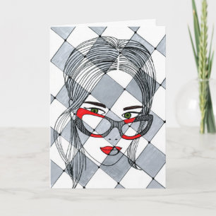 Mode-Mädchen mit roter Brille Abstract Art Ca Karte