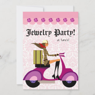 Mode Party Einladung Scooter Frau Pink Leopard