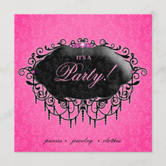Mode-Party-elegantes Damast-Rosa-Schwarzes Einladung