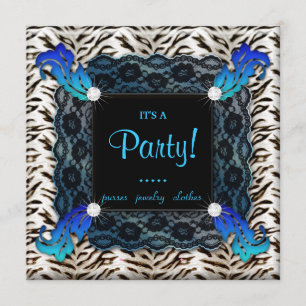 Mode-Partyzebra-Spitze laden blaues Quadrat ein Einladung
