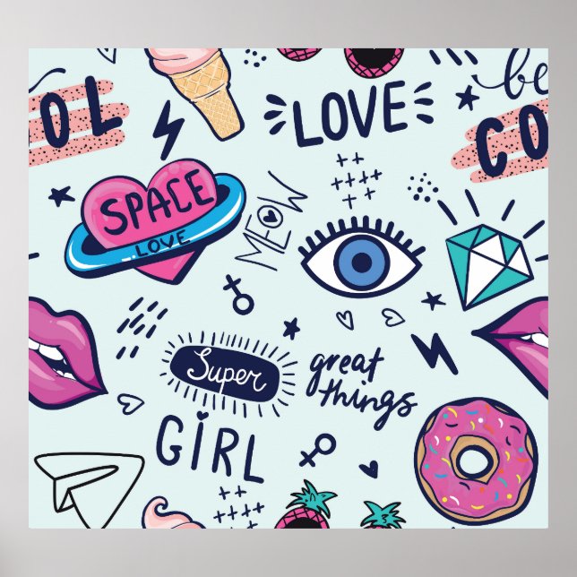 Mode Patch: Pop Art Stickers. Poster (Vorne)