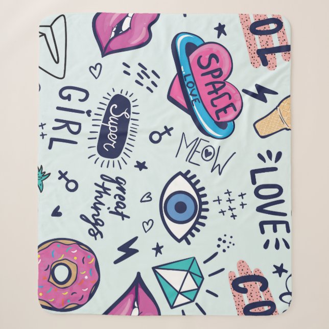 Mode Patch: Pop Art Stickers. Sherpadecke (Vorderseite)