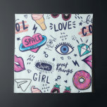 Mode Patch: Pop Art Stickers. Wandteppich<br><div class="desc">Fashion Patch Abzeichen. Nahtloses Muster mit rosa Girl-Aufklebern im Pop-Art-Stil, für Textilien, moderne Grunge-Hintergrund Textilien, Drucke, Papierprodukte, das Web. Mädchen Muster Fashion Forward mit rosa Girl Sticker im Pop Art Stil! Modische rosa Girl-Sticker im Stil der Pop-Kunst, ideal für Textilien. Muster, Mädchen, Mode, Graffiti, Comic, Illustration, Aufkleber, cool, Pop, Diamant,...</div>