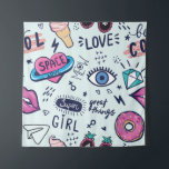 Mode Patch: Pop Art Stickers. Wandteppich<br><div class="desc">Fashion Patch Abzeichen. Nahtloses Muster mit rosa Girl-Aufklebern im Pop-Art-Stil, für Textilien, moderne Grunge-Hintergrund Textilien, Drucke, Papierprodukte, das Web. Mädchen Muster Fashion Forward mit rosa Girl Sticker im Pop Art Stil! Modische rosa Girl-Sticker im Stil der Pop-Kunst, ideal für Textilien. Muster, Mädchen, Mode, Graffiti, Comic, Illustration, Aufkleber, cool, Pop, Diamant,...</div>