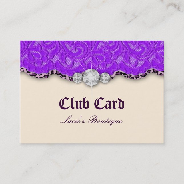 Mode-Schmuck-Verein-Karten-Spitze-Leopard Purpl Visitenkarte (Vorderseite)