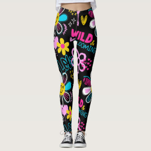 Mode Smiley-Blumen-Graffiti-Muster Leggings