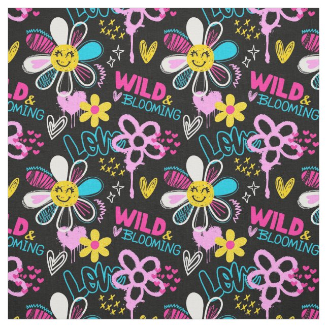 Mode Smiley-Blumen-Graffiti-Muster Stoff (Muster)
