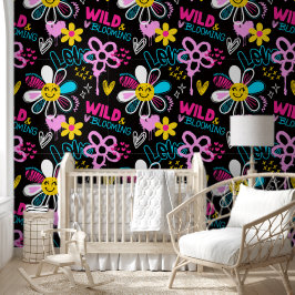 Mode Smiley-Blumen-Graffiti-Muster Tapete