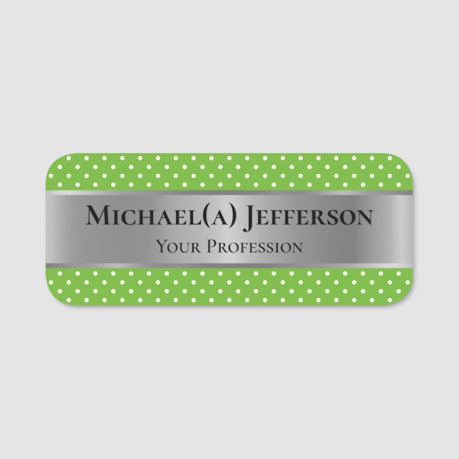 Mode Stil Apple Green Polka Dot: Luxus Silver Namensschild (Vorderseite)