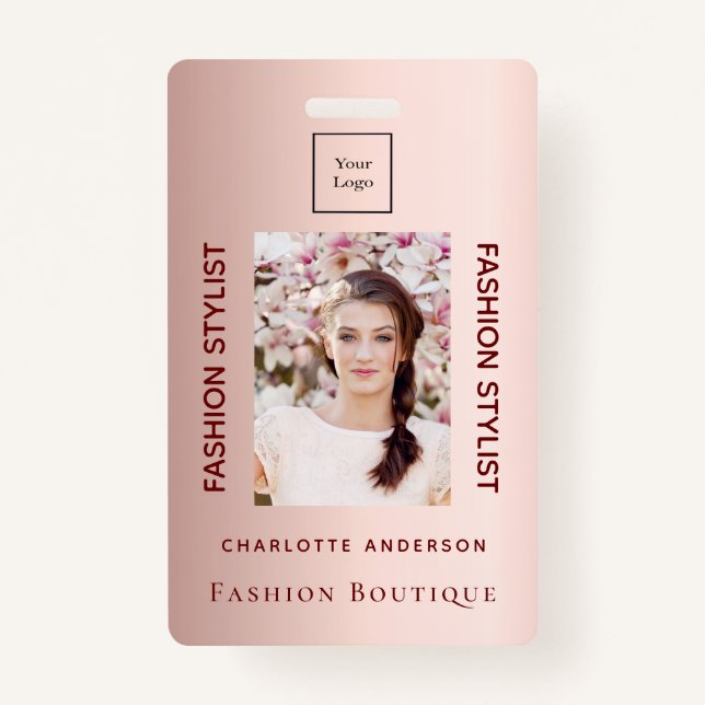 Mode Store Mitarbeiter Foto Rose Gold Luxus Ausweis (Vorderseite)