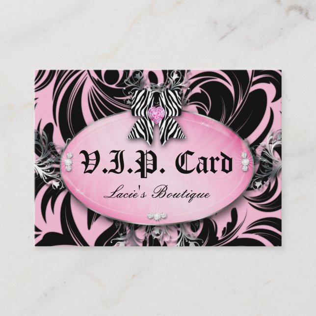 Mode VIP-Karten-Spitzezebra-Bogen-Rosa-Silber Treuekarte (Vorderseite)