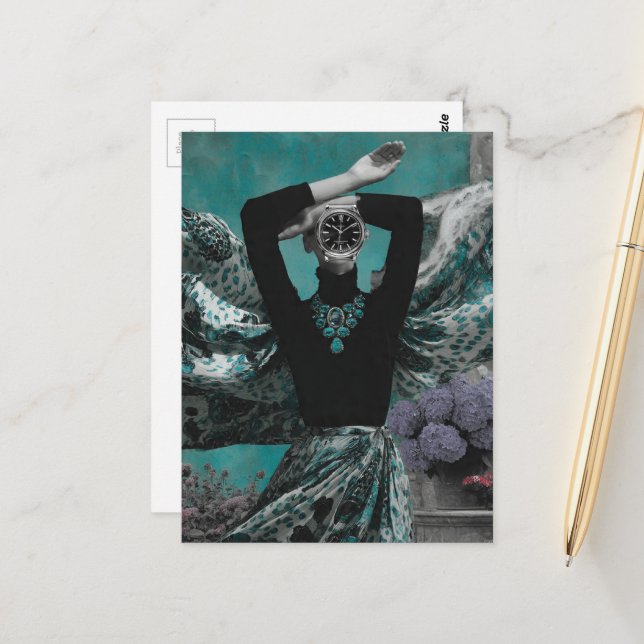 Mode Zeit Surrealer Collage Postkarte (Vorderseite/Rückseite Beispiel)